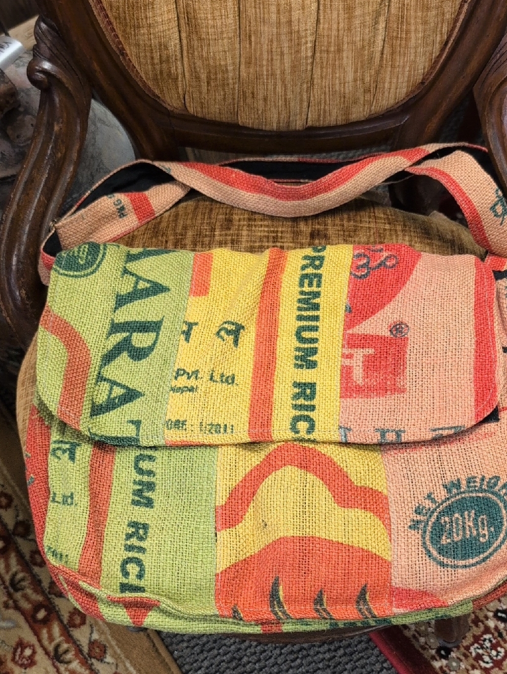 Recycled Canvas Shoulder Bag in Yellow, Green and Coral